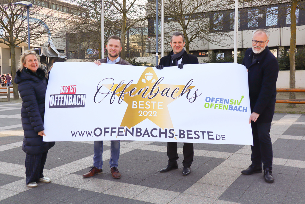 Offenbachs Beste 2022 - Franziska Hoefer, Dominic Leiendecker, Dr. Felix Schwenke und Frank Achenbach. Offenbach offensiv e.V. & Das ist Offenbach